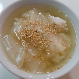 餃子の皮入り中華雑炊